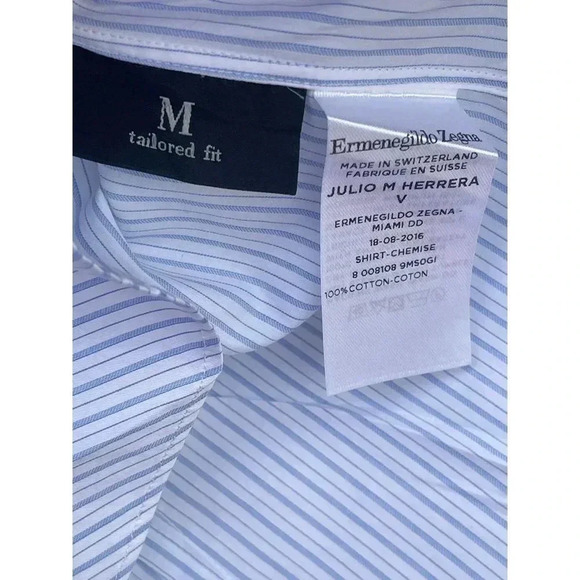Ermenegildo Segna Mens Long Sleeve Tailored Fit Dress Shirt Blue Stripes Sz M - Picture 5 of 7